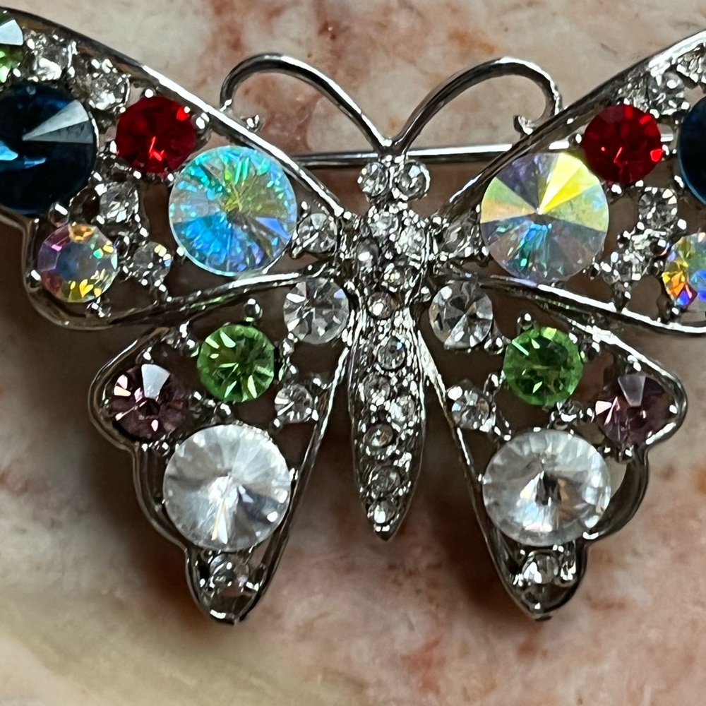 Vintage butterfly rhinestone pin